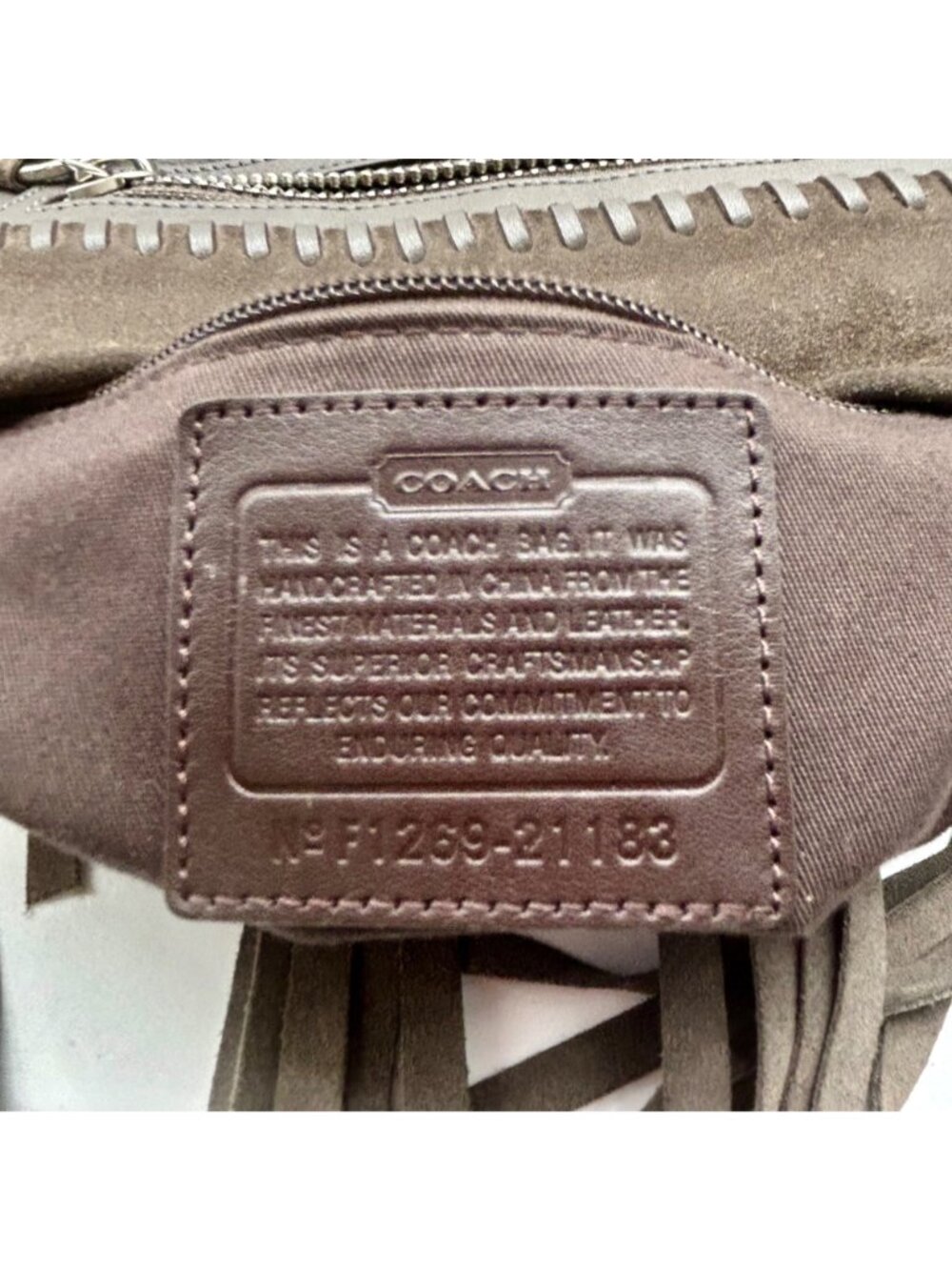 Coach Grey Leather And Suede Fringe Shoulder Bag - Picture 11 of 12